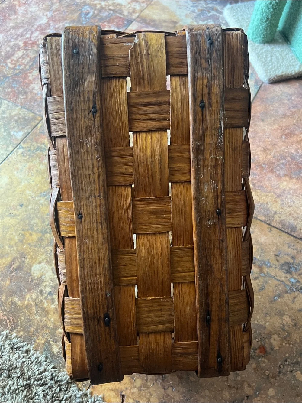 Antique farmhouse Brown Picnic Basket - handmade